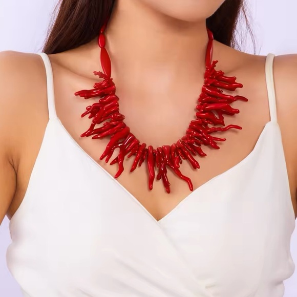 Zara Red Statement Necklace - Picture 6 of 16